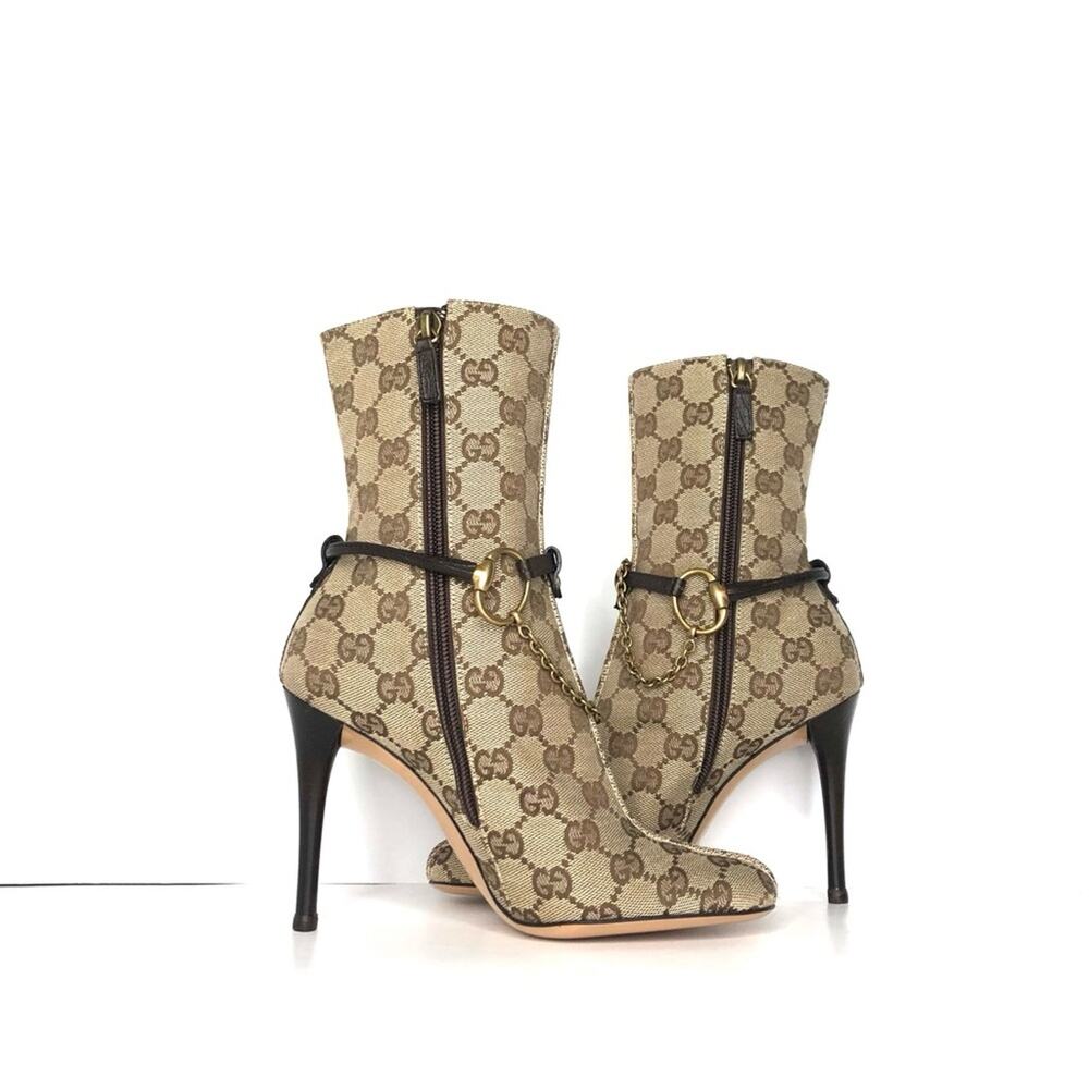 Vintage Gucci GG Monogram Horsebit Harness Ankle High Heeled Boots 5 - Picture 4 of 11